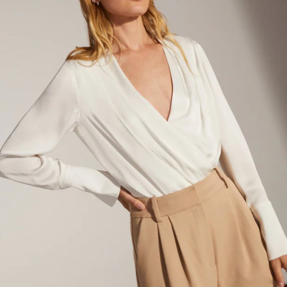 NWT Favorite Daughter The Date Blouse Satin Bodysuit White Off White - Picture 1 of 9